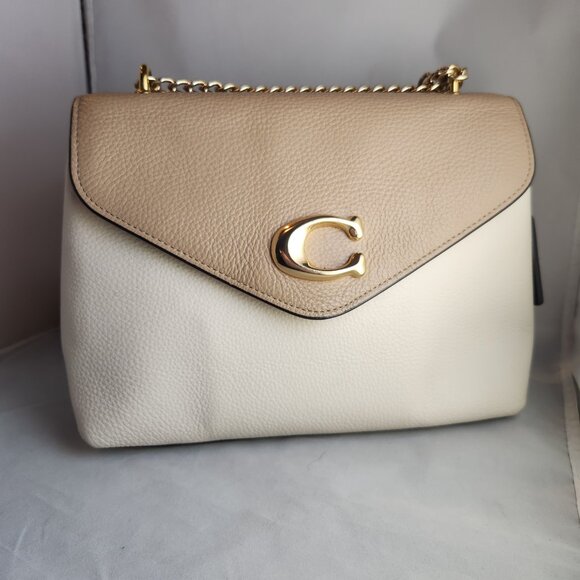COACH Tammie colorblock shoulder bag crossbody cream and tan with black accent - Picture 2 of 9